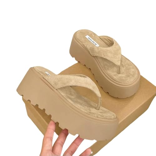 YIMAISZQ Flip Flops Damen Keil Outdoor Pantoffeln Frauen Sommer Dicke Bottom Hohe Taille Strand Freizeit Wildleder-khaki-39 YIMAISZQ Flip Flops Damen Keil Outdoor Pantoffeln Frauen Sommer Dicke Bottom Hohe Taille Strand Freizeit Wildleder-khaki-39 von YIMAISZQ
