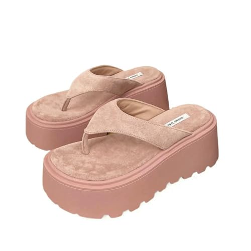YIMAISZQ Flip Flops Damen Keil Outdoor Pantoffeln Frauen Sommer Dicke Bottom Hohe Taille Strand Freizeit Wildleder-rosa-38 von YIMAISZQ