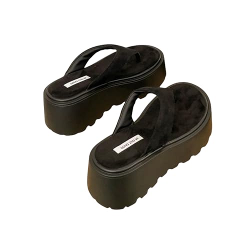 YIMAISZQ Flip Flops Damen Keil Outdoor Pantoffeln Frauen Sommer Dicke Bottom Hohe Taille Strand Freizeit Wildleder-schwarz-40 von YIMAISZQ