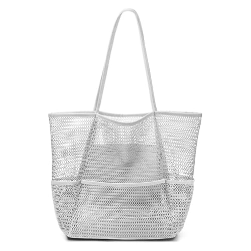 YIMAISZQ Schultertasche Damen Beachylon Mesh Tasche Casual Einkaufstasche Hobo Frauen Faltbare Umhängetasche Für Strandpicknick Urlaub-graues Upgrade von YIMAISZQ