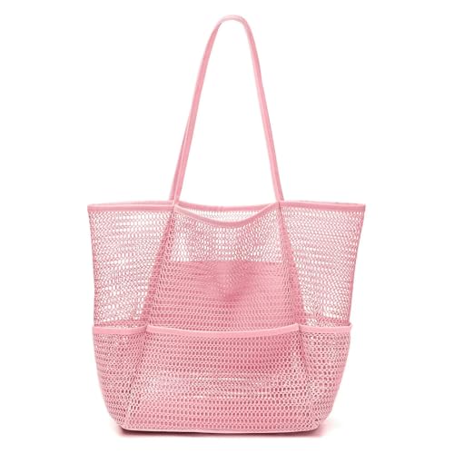 YIMAISZQ Schultertasche Damen Beachylon Mesh Tasche Casual Einkaufstasche Hobo Frauen Faltbare Umhängetasche Für Strandpicknick Urlaub-rosa Upgrade von YIMAISZQ
