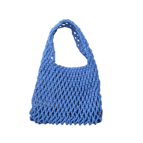 YIMAISZQ Schultertasche Damen Bonbonfarbene Baumwollseile Handtasche Handgefertigt Geflochten-blau-27x21x7 von YIMAISZQ