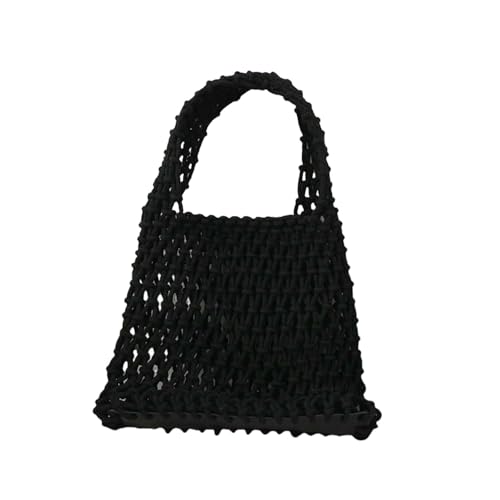 YIMAISZQ Schultertasche Damen Bonbonfarbene Baumwollseile Handtasche Handgefertigt Geflochten-schwarz-27x21x7 von YIMAISZQ
