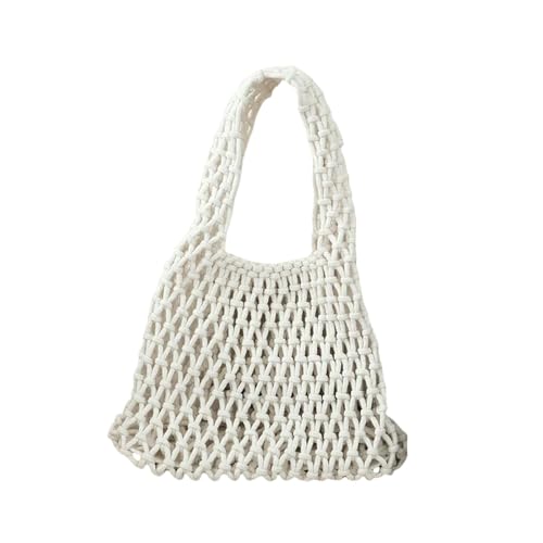 YIMAISZQ Schultertasche Damen Bonbonfarbene Baumwollseile Handtasche Handgefertigt Geflochten-weiß-27x21x7 von YIMAISZQ
