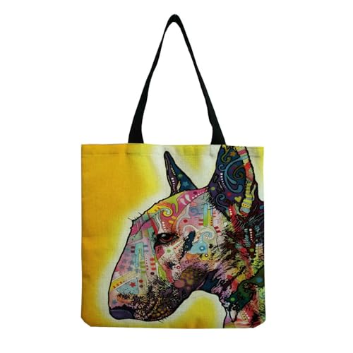 YIMAISZQ Schultertasche Damen Farbgemälde Lustige Bull Terrier Hundedruck Einkaufstaschen Frauen Mode Tte Ladies Lässige Handtaschenschule Travelling Umhängetasche-hm4423 Hundetasche von YIMAISZQ