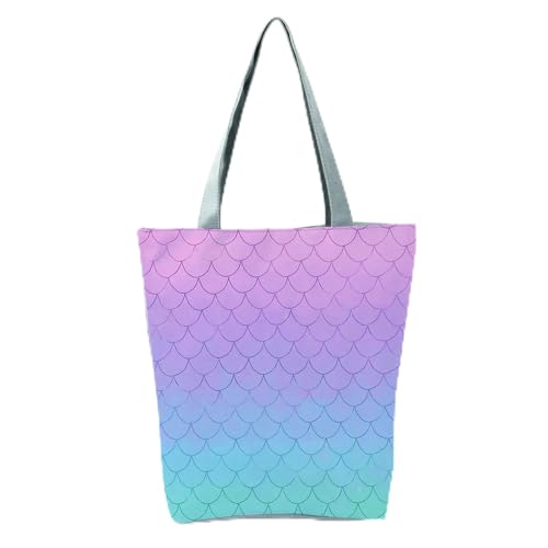YIMAISZQ Schultertasche Damen Fashion Mermaid Print Handtaschen Hohe Kapazität Frauen Einkaufstaschen Farbe Einkaufstasche Tragbare Reisebühne Für Partygeschenkbeutel-hl9026 Meerjungfrau -tasche von YIMAISZQ