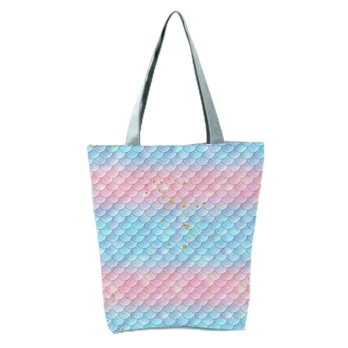 YIMAISZQ Schultertasche Damen Fashion Mermaid Print Handtaschen Hohe Kapazität Frauen Einkaufstaschen Farbe Einkaufstasche Tragbare Reisebühne Für Partygeschenkbeutel-hl9027 Meerjungfrau -tasche von YIMAISZQ