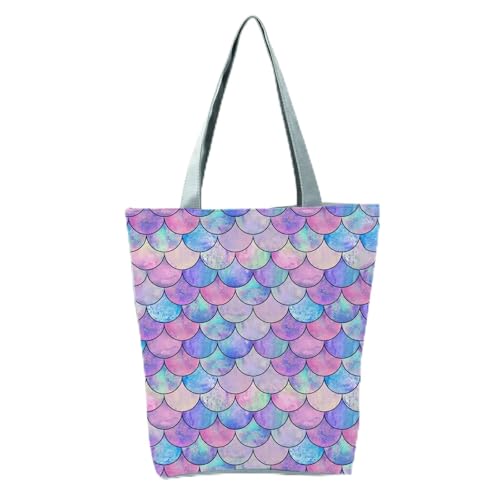 YIMAISZQ Schultertasche Damen Fashion Mermaid Print Handtaschen Hohe Kapazität Frauen Einkaufstaschen Farbe Einkaufstasche Tragbare Reisebühne Für Partygeschenkbeutel-hl9028 Meerjungfrau -tasche von YIMAISZQ