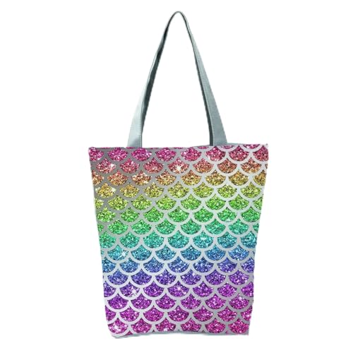 YIMAISZQ Schultertasche Damen Fashion Mermaid Print Handtaschen Hohe Kapazität Frauen Einkaufstaschen Farbe Einkaufstasche Tragbare Reisebühne Für Partygeschenkbeutel-hl9029 Meerjungfrau -tasche von YIMAISZQ