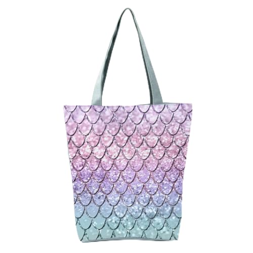 YIMAISZQ Schultertasche Damen Fashion Mermaid Print Handtaschen Hohe Kapazität Frauen Einkaufstaschen Farbe Einkaufstasche Tragbare Reisebühne Für Partygeschenkbeutel-hl9031 Meerjungfrau -tasche von YIMAISZQ