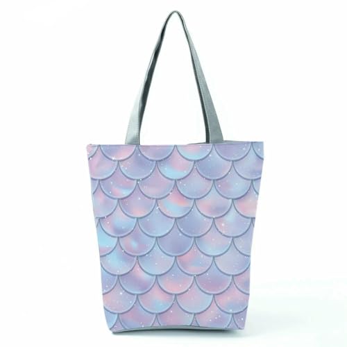 YIMAISZQ Schultertasche Damen Fashion Mermaid Print Handtaschen Hohe Kapazität Frauen Einkaufstaschen Farbe Einkaufstasche Tragbare Reisebühne Für Partygeschenkbeutel-hl9033 Meerjungfrau -tasche von YIMAISZQ