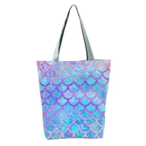 YIMAISZQ Schultertasche Damen Fashion Mermaid Print Handtaschen Hohe Kapazität Frauen Einkaufstaschen Farbe Einkaufstasche Tragbare Reisebühne Für Partygeschenkbeutel-hl9034 Meerjungfrau -tasche von YIMAISZQ