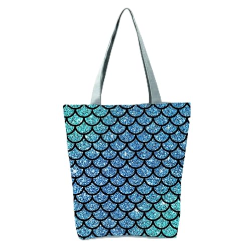YIMAISZQ Schultertasche Damen Fashion Mermaid Print Handtaschen Hohe Kapazität Frauen Einkaufstaschen Farbe Einkaufstasche Tragbare Reisebühne Für Partygeschenkbeutel-hl9035 Meerjungfrau -tasche von YIMAISZQ