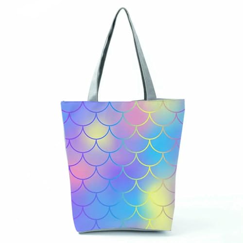 YIMAISZQ Schultertasche Damen Fashion Mermaid Print Handtaschen Hohe Kapazität Frauen Einkaufstaschen Farbe Einkaufstasche Tragbare Reisebühne Für Partygeschenkbeutel-hl9036 Meerjungfrau -tasche von YIMAISZQ