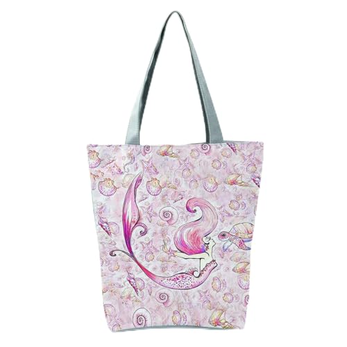 YIMAISZQ Schultertasche Damen Fashion Mermaid Print Handtaschen Hohe Kapazität Frauen Einkaufstaschen Farbe Einkaufstasche Tragbare Reisebühne Für Partygeschenkbeutel-hl9037 Meerjungfrau -tasche von YIMAISZQ