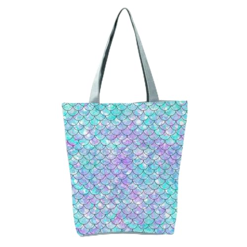 YIMAISZQ Schultertasche Damen Fashion Mermaid Print Handtaschen Hohe Kapazität Frauen Einkaufstaschen Farbe Einkaufstasche Tragbare Reisebühne Für Partygeschenkbeutel-hl9038 Meerjungfrau -tasche von YIMAISZQ