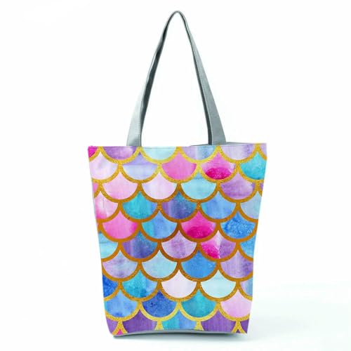 YIMAISZQ Schultertasche Damen Fashion Mermaid Print Handtaschen Hohe Kapazität Frauen Einkaufstaschen Farbe Einkaufstasche Tragbare Reisebühne Für Partygeschenkbeutel-hl9039 Meerjungfrau -tasche von YIMAISZQ