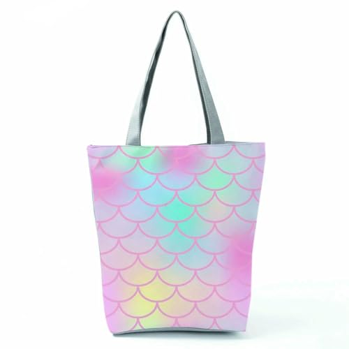 YIMAISZQ Schultertasche Damen Fashion Mermaid Print Handtaschen Hohe Kapazität Frauen Einkaufstaschen Farbe Einkaufstasche Tragbare Reisebühne Für Partygeschenkbeutel-hl9042 Meerjungfrau -tasche von YIMAISZQ