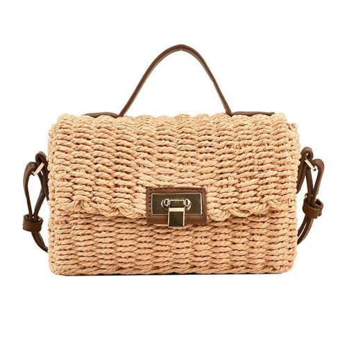 YIMAISZQ Strohtaschen Damen Shopper Handgefertigte Frauen Umhängetasche Sommer Strohbeutel Bohemian Female Handtaschen Mode Square Lap Lock Designer-gelbe von YIMAISZQ