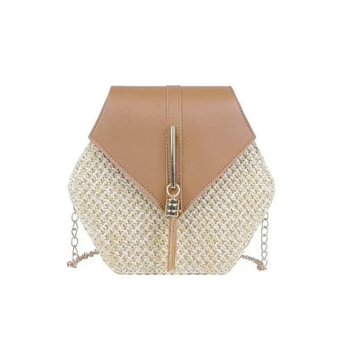 YIMAISZQ Strohtaschen Damen Shopper Sechseckform Strohhandtasche Frauen Sommer Rattan -tasche Handgefertigt Gewebt-d-20x6x19cm von YIMAISZQ