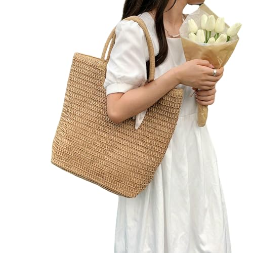 YIMAISZQ Strohtaschen Damen Shopper Sommer Beach Tote Tasche Für Frauen Strohübung Taschen Raftie Gewebt Häkelhandtasche Geldbörsen Rattan Große Reise Strohhalm Einkaufstasche-hellbraun A YIMAISZQ Strohtaschen Damen Shopper Sommer Beach Tote Tasche Für Frauen Strohübung Taschen Raftie Gewebt Häkelhandtasche Geldbörsen Rattan Große Reise Strohhalm Einkaufstasche-hellbraun A von YIMAISZQ