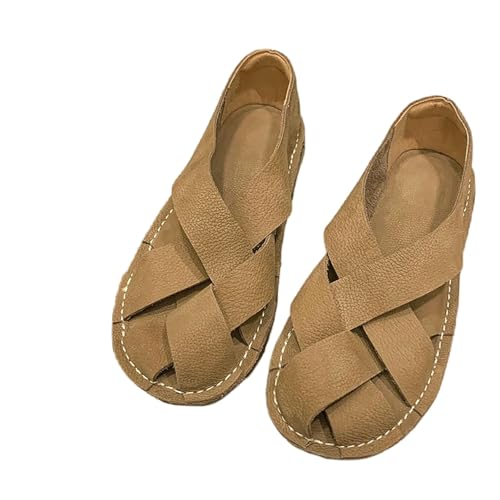 YIMAISZQ sandalen damen Frauen Handgefertigt Gewebte Lässige Wohnungen Die Retro Art Mori Girl Schuhe-dunkler Khaki-40 von YIMAISZQ