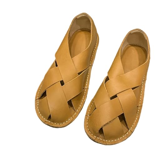YIMAISZQ sandalen damen Frauen Handgefertigt Gewebte Lässige Wohnungen Die Retro Art Mori Girl Schuhe-khaki-38 von YIMAISZQ