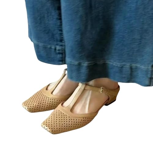 YIMAISZQ sandalen damen Frauen Mid Heels Pantoffeln Mode Square Toe Mules Schuhe Heeled Slingback Flip Flops Neue Pumpen Kleid-aprikose-40 von YIMAISZQ