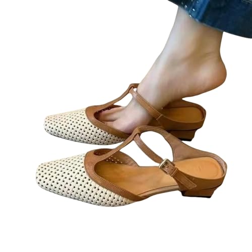 YIMAISZQ sandalen damen Frauen Mid Heels Pantoffeln Mode Square Toe Mules Schuhe Heeled Slingback Flip Flops Neue Pumpen Kleid-beige-40 von YIMAISZQ