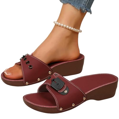 YIMAISZQ sandalen damen Frauen Sommerschuhe Lässige Absätze Pantoffeln Sommer Innenschuhschuhe Weiblich-weinrot-41 von YIMAISZQ