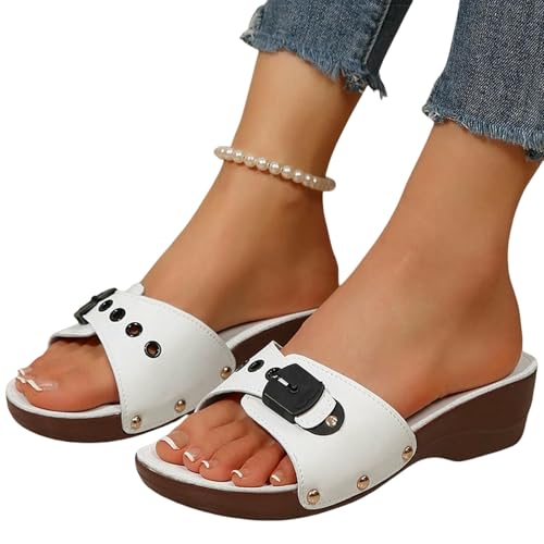 YIMAISZQ sandalen damen Frauen Sommerschuhe Lässige Absätze Pantoffeln Sommer Innenschuhschuhe Weiblich-weiss-36 von YIMAISZQ