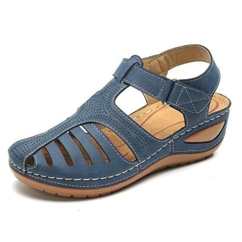 YIMAISZQ sandalen damen Frauensandalen Orthopädische Korrektor Flats Casual Weicher Alleiner Strandkeil Vulkanisierte Schuhe-blau-36 von YIMAISZQ