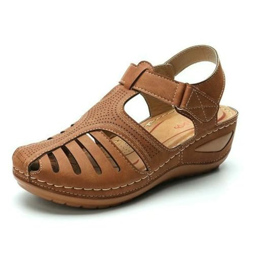 YIMAISZQ sandalen damen Frauensandalen Orthopädische Korrektor Flats Casual Weicher Alleiner Strandkeil Vulkanisierte Schuhe-dunkelbraun-38 von YIMAISZQ