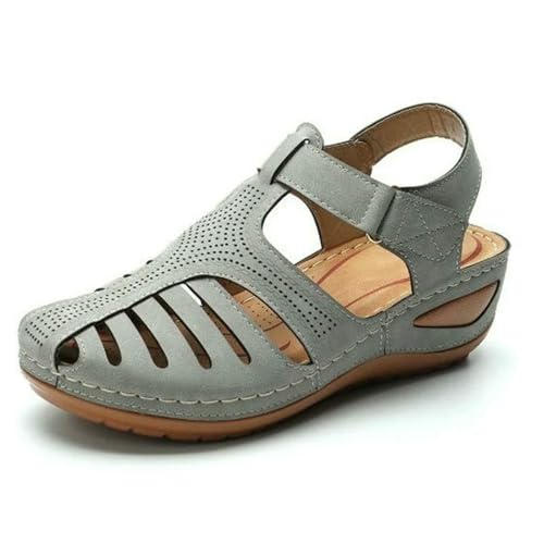 YIMAISZQ sandalen damen Frauensandalen Orthopädische Korrektor Flats Casual Weicher Alleiner Strandkeil Vulkanisierte Schuhe-grau-36 von YIMAISZQ