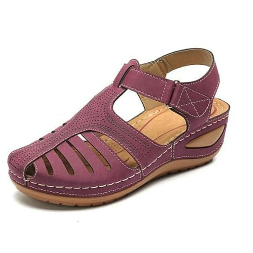YIMAISZQ sandalen damen Frauensandalen Orthopädische Korrektor Flats Casual Weicher Alleiner Strandkeil Vulkanisierte Schuhe-lila-38 von YIMAISZQ