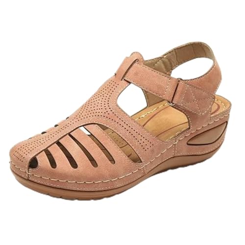 YIMAISZQ sandalen damen Frauensandalen Orthopädische Korrektor Flats Casual Weicher Alleiner Strandkeil Vulkanisierte Schuhe-rosa-39 von YIMAISZQ