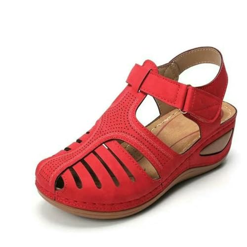 YIMAISZQ sandalen damen Frauensandalen Orthopädische Korrektor Flats Casual Weicher Alleiner Strandkeil Vulkanisierte Schuhe-rot-41 von YIMAISZQ