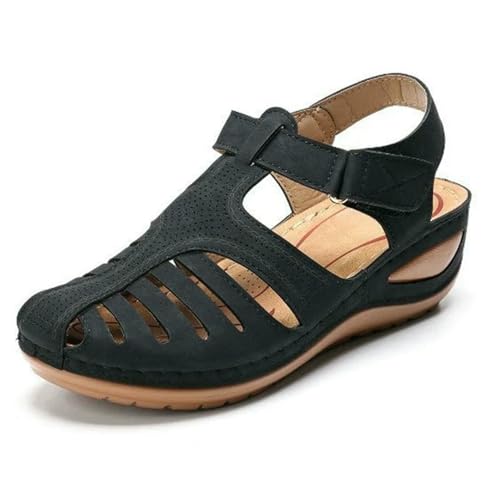 YIMAISZQ sandalen damen Frauensandalen Orthopädische Korrektor Flats Casual Weicher Alleiner Strandkeil Vulkanisierte Schuhe-schwarz-40 von YIMAISZQ