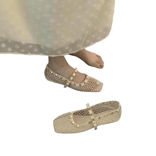 YIMAISZQ sandalen damen Mesh Atmungsaktivem Strassmodus Vielseitige Frauen Fremde Stil Nischengürtel Flach Weiche Soled Schuhe Schuhe-aprikose-40 von YIMAISZQ