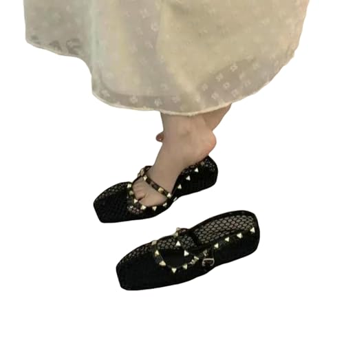 YIMAISZQ sandalen damen Mesh Atmungsaktivem Strassmodus Vielseitige Frauen Fremde Stil Nischengürtel Flach Weiche Soled Schuhe Schuhe-schwarz-38 von YIMAISZQ