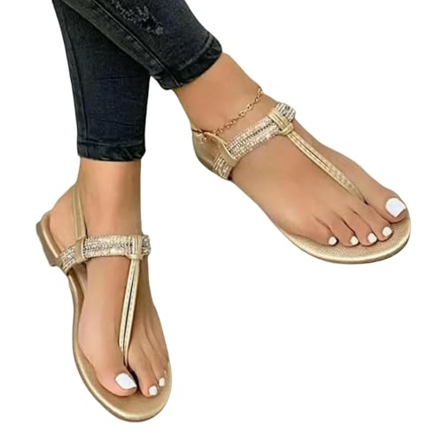 YIMAISZQ sandalen damen Sommersandalen Für Frauen Lässig Strandschuhe Im Freien Flip Flops Ladies Plus Size Flat Schuhe-gold-43 von YIMAISZQ