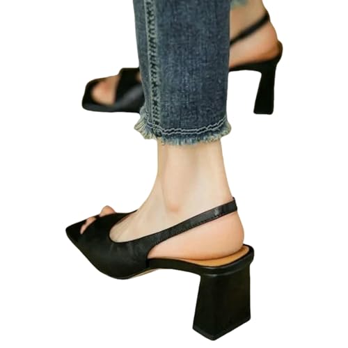 YIMAISZQ sandalen damen Vintage Square Toe One Word Open Sandals Frauen Sommerfischmund Einfach Und Vielseitige Blockabsatz High Heels-schwarz-41 YIMAISZQ sandalen damen Vintage Square Toe One Word Open Sandals Frauen Sommerfischmund Einfach Und Vielseitige Blockabsatz High Heels-schwarz-41 von YIMAISZQ