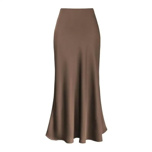 YIMAIWLX Rock Damen A-Linie Rock Fischschwanz Rock Elegante Faux Seide Satin Röcke Für Frauen Hohe Taille A-Linie Büro Dame Rock-Kaffee-s von YIMAIWLX
