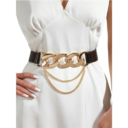 YIMAIWLX gürtel damen Modische Abnehmbare Kette Schnalle Trendy Damen Gürtel-schwarz-130cm von YIMAIWLX