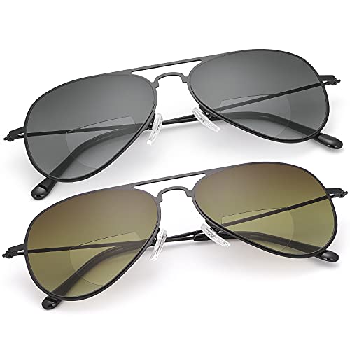 2 Paar Bifokale Lesebrille UV400 Schutz Pilotensport Sonnenbrille Blaulichtblockierende Leichte Sonnenlesebrille für Unisex Männer Frauen Outdoor Fahrsicherheitsbrillen Getönte Linsenschirme Brillen von YIMI