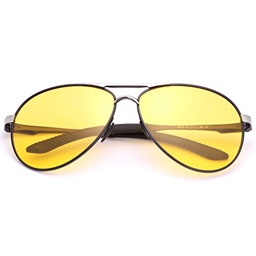 LJIMI Herren und Damen Polarisierte Nachtfahrbrillemit Federscharnier UV400 Schutz Sonnenbrille Brillen Ultra Light Metall Nachtsichtbrille Anti Glanz HD Polarisier Fahren Brille Blendschutz Gläser von YIMI
