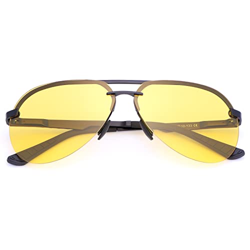 LJIMI Herren und Damen Polarisierte Nachtfahrbrillemit Federscharnier UV400 Schutz Sonnenbrille Brillen Ultra Light Metall Nachtsichtbrille Anti Glanz HD Polarisier Fahren Brille Blendschutz Gläser von YIMI