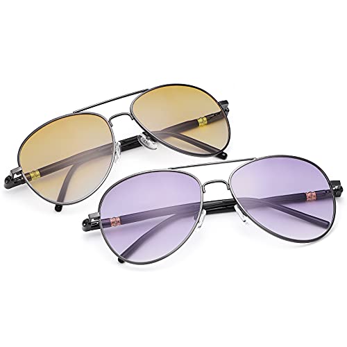 YIMI 2 Paar Pilotenbrille Bifokal Vintage Unsichtbare Lesesonnenbrille UV400 Schutz Federscharnier Sonnenleser Anti-Blaulichtbrille für Männer Frauen Sportfahren Sicherheitsbrillen Farbtöne Brillen von YIMI
