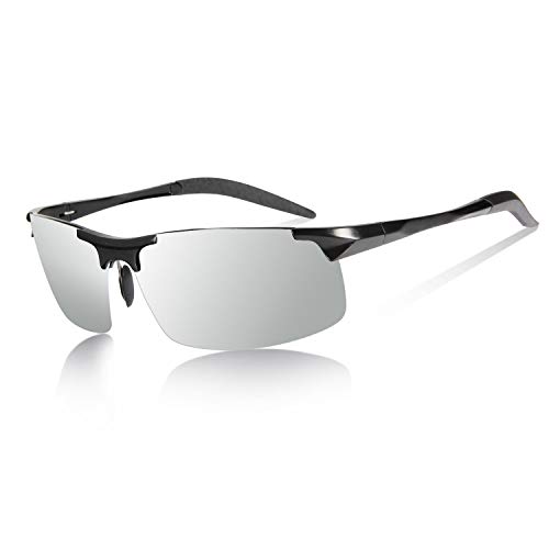 YIMI Herren Photochromatisch Sportbrille Polarisiert Rechteckig Sonnenbrille Al-Mg Metallrahmen Fahrer Anti Reflexbeschichtung 100% UVA UVB Schutz für Golf, Angeln, Autofahren, Outdoor-Aktivitäten von YIMI