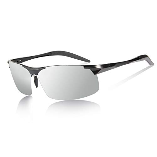 YIMI Herren Photochromatisch Sportbrille Polarisiert Rechteckig Sonnenbrille Al-Mg Metallrahmen Fahrer Anti Reflexbeschichtung 100% UVA UVB Schutz für Golf, Angeln, Autofahren, Outdoor-Aktivitäten von YIMI